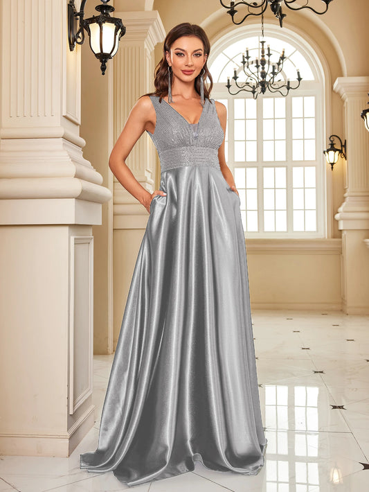 silver sequins and satin formal dress-formal elegance