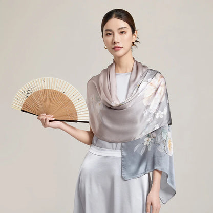 Women Silk Floral Scarf Shawl Wrap
