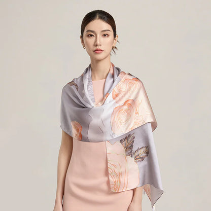 Women Silk Floral Scarf Shawl Wrap