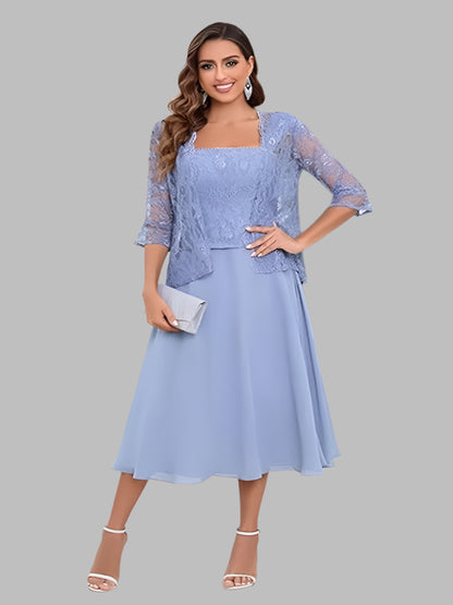 Mother of the bride or groom, light blue Midi length dress with a matching jacket for wedding or evening event