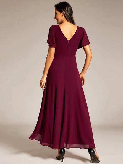 V-Neck A-Line Chiffon Burgundy Bridesmaids Dresses