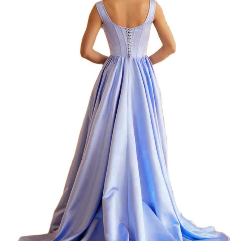 blue  satin corset bust evening dress-formal elegance