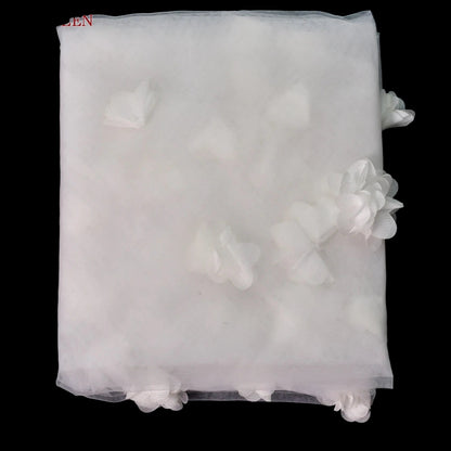Long White 3D Flowers Blusher Wedding Veil