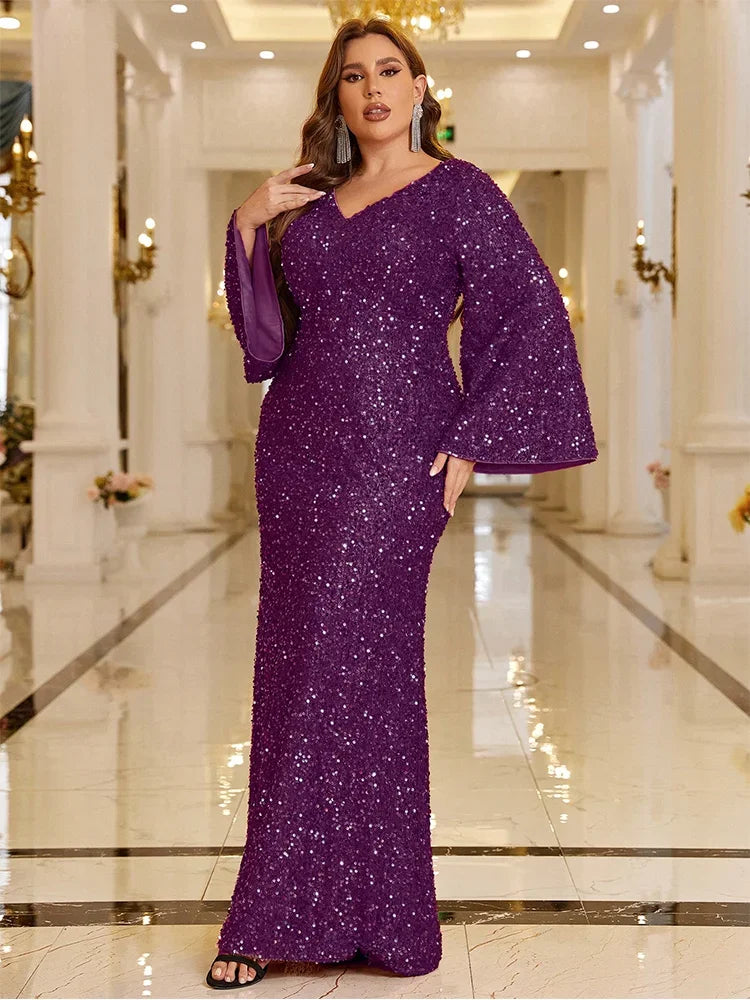 Purple Sparkling Sequin Evening Gown-Formal Elegance