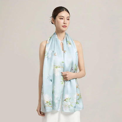 Women Silk Floral Scarf Shawl Wrap