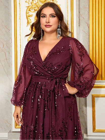 Plus Size Sparkling Sequin Embroidery Evening Gown