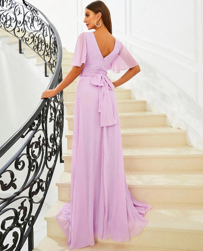 v-back with tie up bow light purple evening dress-formal elegance