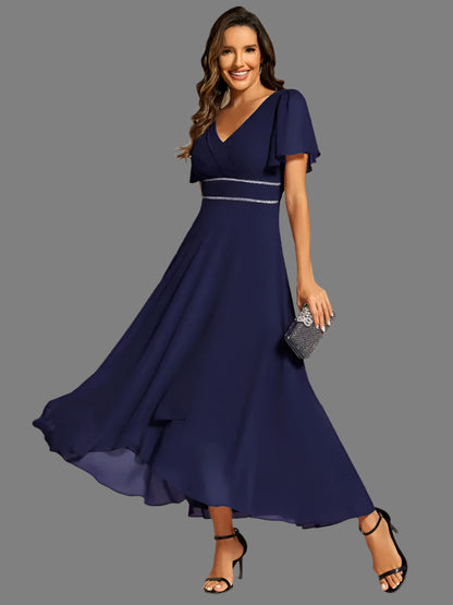 V-Neck A-Line Chiffon Burgundy Bridesmaids Dresses