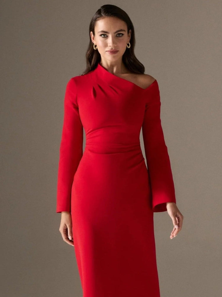 Red jersey crepe evening dress in sizes 2-28w-formal elegance 