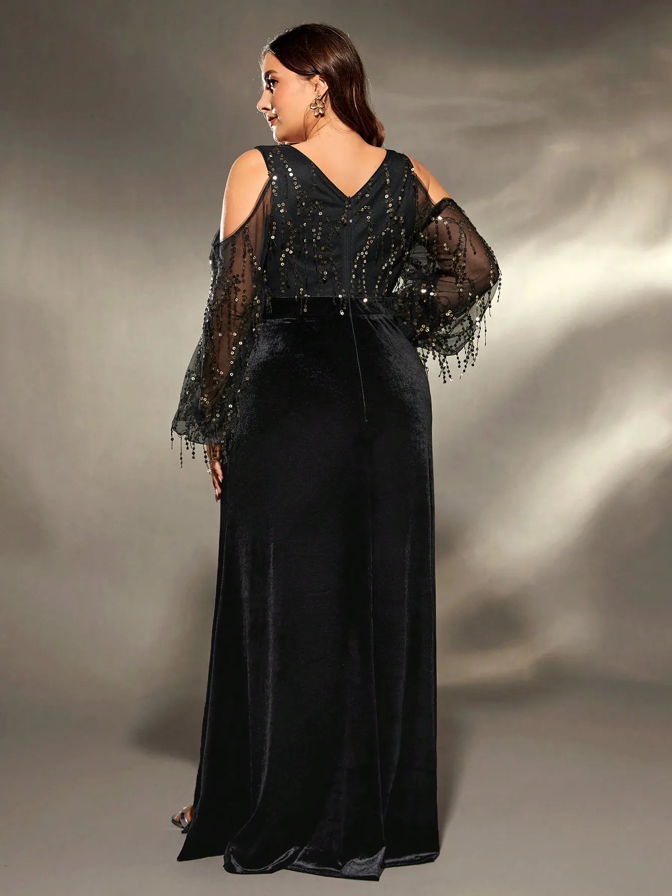 black v back velvet long evening party dress