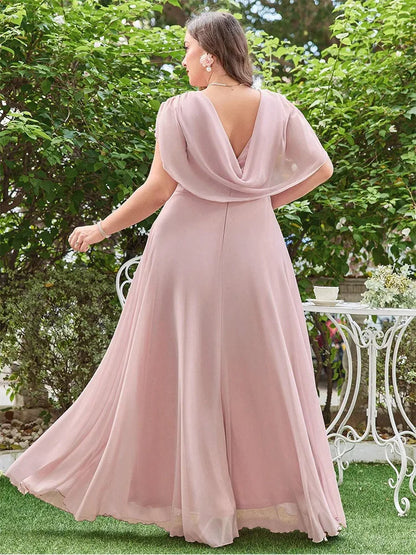 pink chiffon dress with cowl neckline