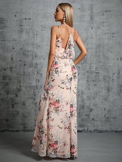 Elegant Pretty Printed Chiffon Maxi Party Dresses