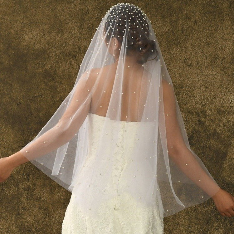 Short Veil With All Over Pearls