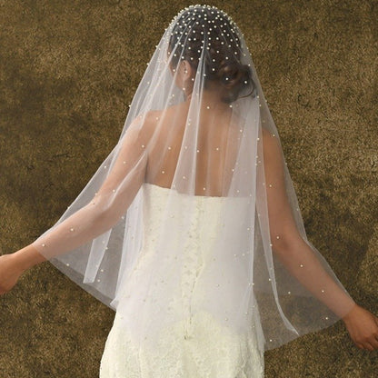 Short Veil With All Over Pearls