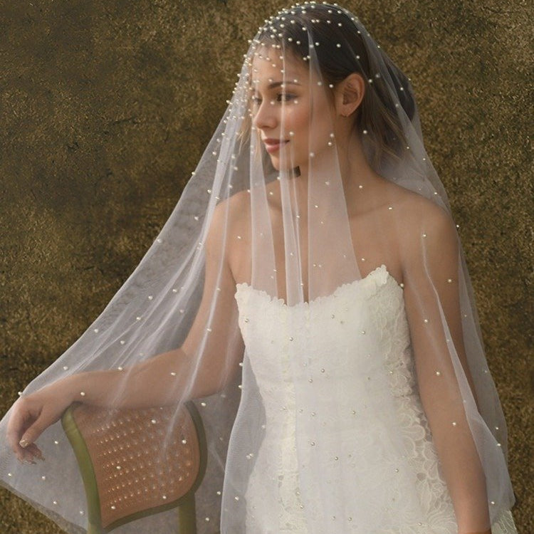 Short Veil With All Over Pearls
