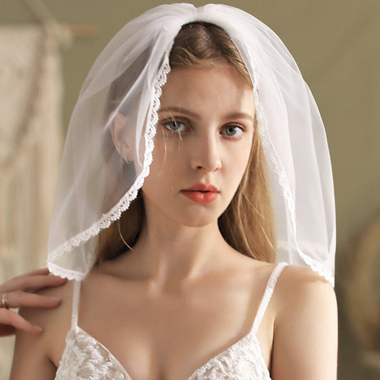 Short Bridal Veil Lace Edge