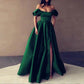 dark green satin strapless a-line evening dress-formal elegance