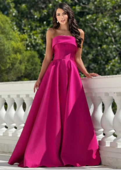 strapless a-line custom colours and sizes satin formal dress 