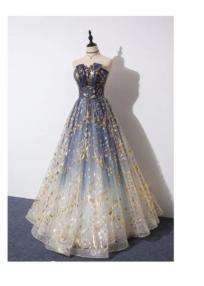 Strapless A-line Tulle Gradient Colours Formal Dress