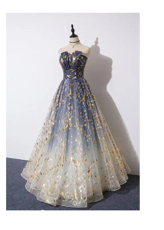 Strapless A-line Tulle Gradient Colours Formal Dress