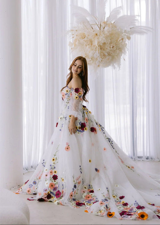 Flowers Strapless Custom Tulle Formal Dress