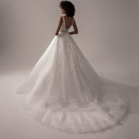 open back tulle plus size wedding dress-formal elegance