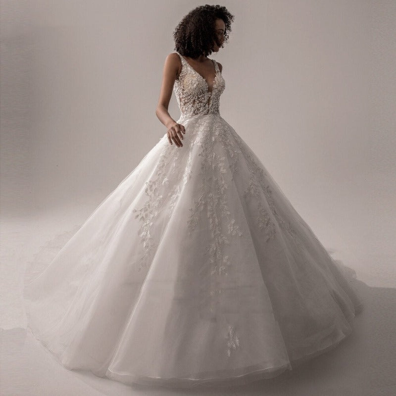 Ball Gown Tulle Lace Boho Wedding Gown WD4003-Formal Elegance