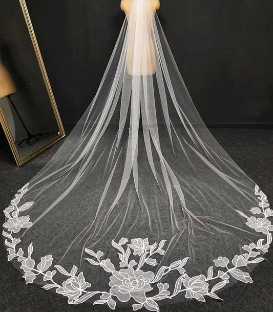 Ivory or white lace edged bridal veil