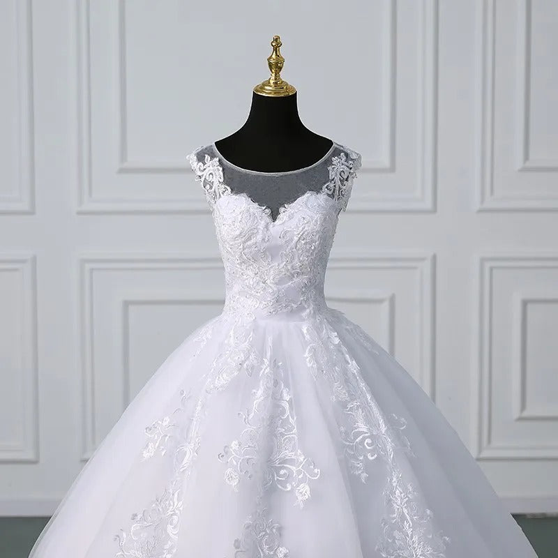 bateau neckline sleeveless lace ball gown-formal elegance