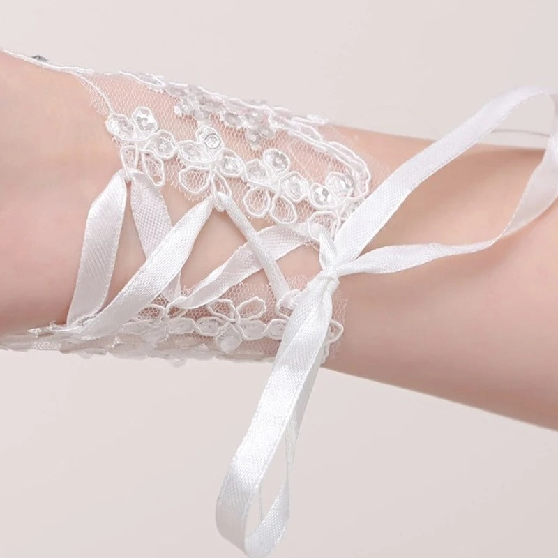 White Fingerless Lace Glove Bridal Wedding Accessories