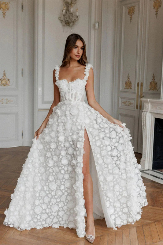White Sweetheart 3D Flower Evening Formal Dress