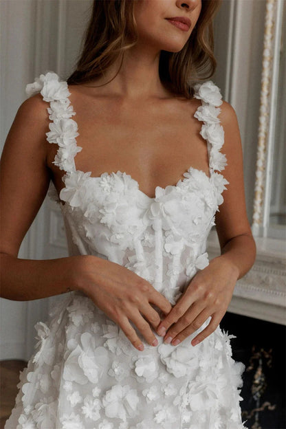 White Sweetheart 3D Flower Evening Formal Dress