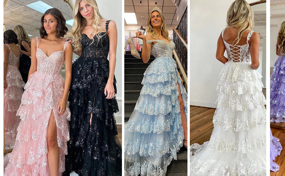 Elegant Off Shoulder Lace Split Layered Formal Dress