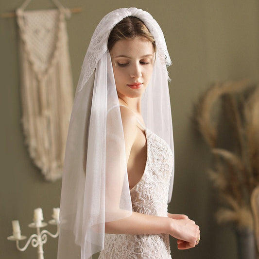 Ivory Elbow Length Veil With Blusher