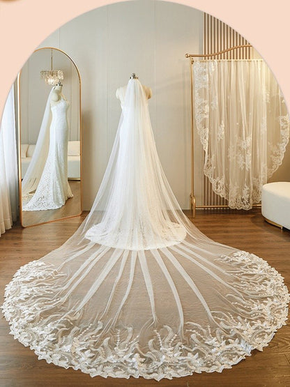 Cathedral Bridal Veil With Sequins Lace Edge