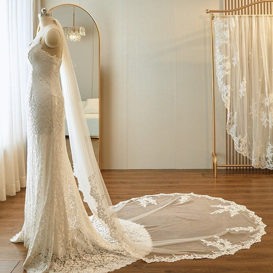 Cathedral Veil One Layer With Lace Edge