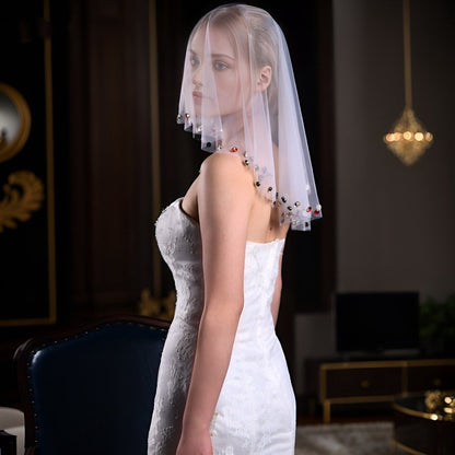 Short Veil Diamante Crystals Face Cover