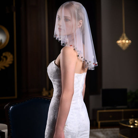 Short Veil Diamante Crystals Face Cover