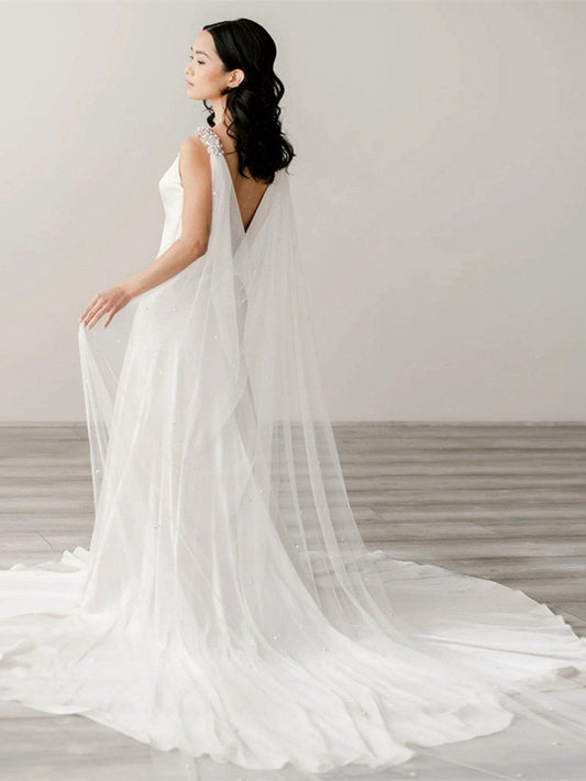 Bridal Cape Veil With Crystals And Pearls