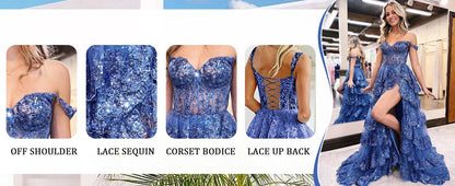 Elegant Off Shoulder Lace Split Layered Formal Dress