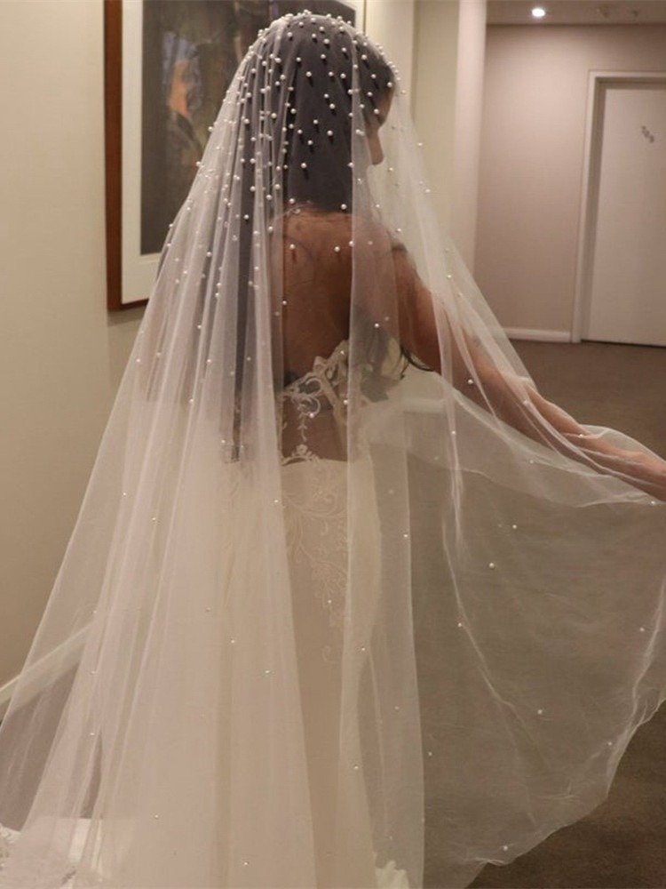 Short Veil With All Over Pearls