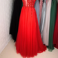 red tulle sequins gown