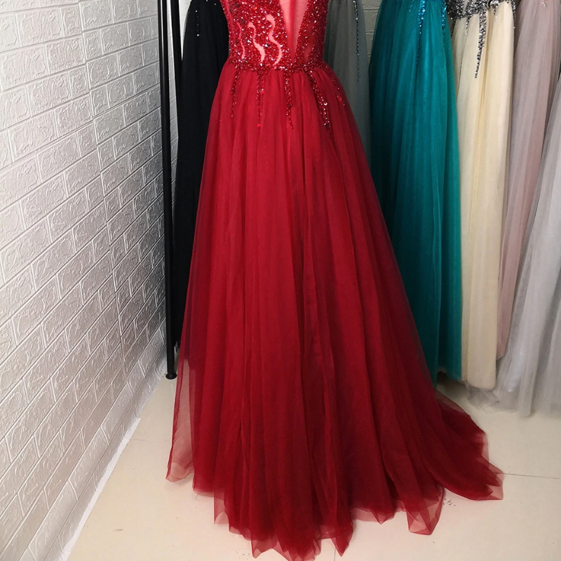 red sequins and tulle evening dress-formal elegance