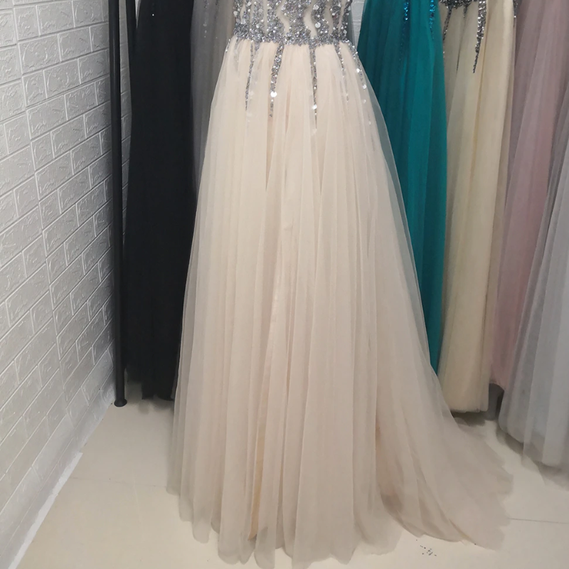 ivory tulle silver sequins evening dress