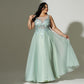 A-Line Lace Floor Length Green Plus Size Evening Dress-Formal Elegance
