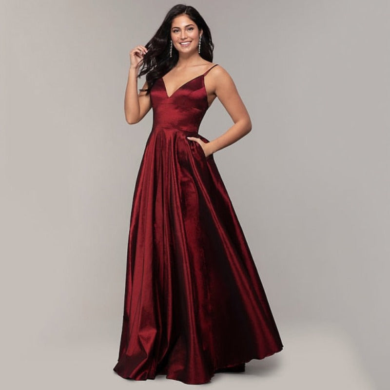 Satin Spaghetti Straps Evening Dress EV1008-Formal Elegance