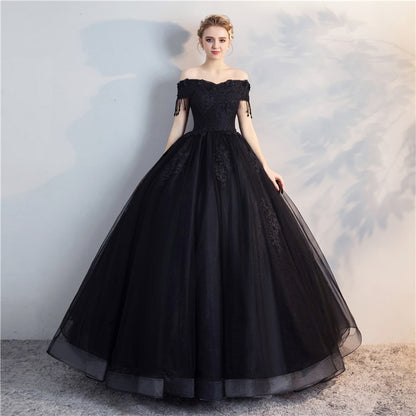 Black Ball Gown Off The Shoulder Prom Dresses EV1119