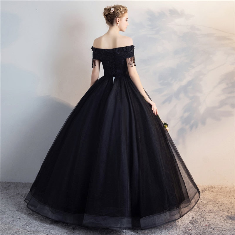 Black Ball Gown Off The Shoulder Prom Dresses EV1119