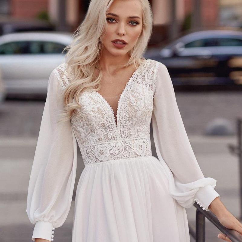 lace and chiffon boho wedding dress-formal elegance