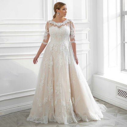 Classic A Line Half Sleeves Lace Applique Wedding Dress WD1017-Formal Elegance